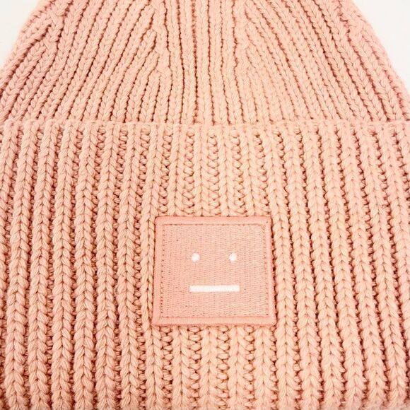 Acne Studios Face Logo Pansy Wool Peach Pink Knit Beanie main image 9